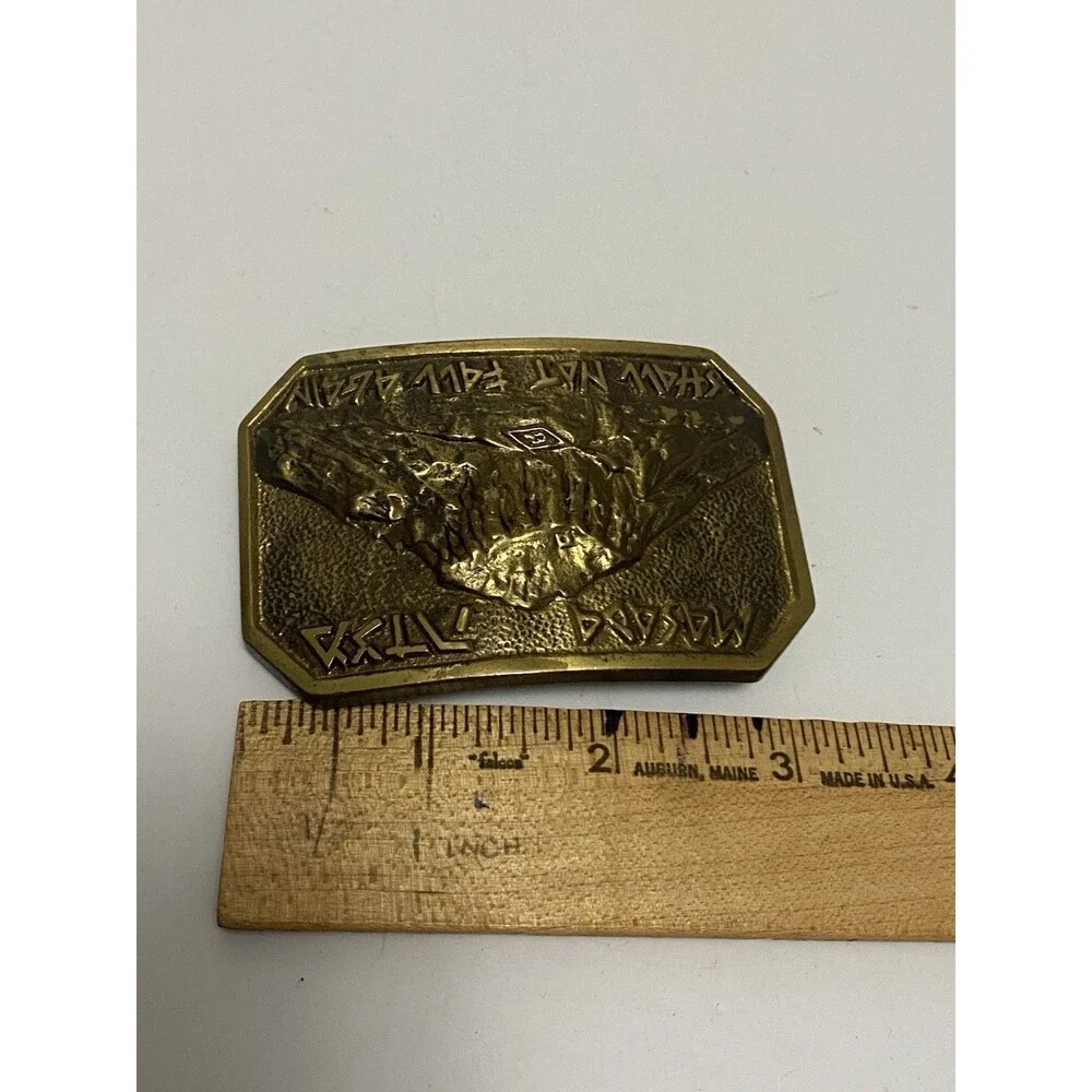 Vintage Masada Israel Brass Belt Buckle Hebrew “ Shall Not Fall Again “